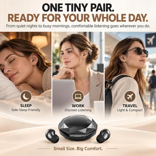 Vista 8 de Invisible Sleep Earbuds for Side Sleepers, Ultra-Small Wireless Bluetooth, Mini Headphones with 24H Playtime, Diamond-Cut Case, Black