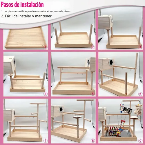 Vista 6 de kathson Parque infantil para pájaros, soporte de juego de loro, gimnasio de juego de periquitos con caja de cría y tazas de comida, soporte de perca