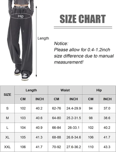 Vista 4 de SEAUR Pantalones deportivos holgados y rectos de pierna ancha para mujer, estilo casual, cintura alta, con cordón, pantalones deportivos