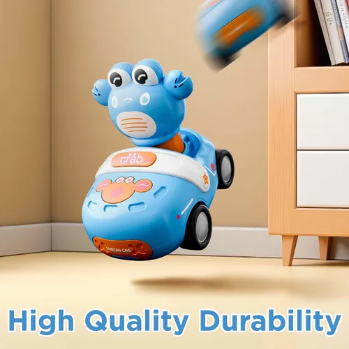 Vista 5 de iPlay, iLearn Press to Go - Juego de juguetes de cangrejo para niños pequeños de 1 a 3 años, coches de carreras de fricción para bebés, juego