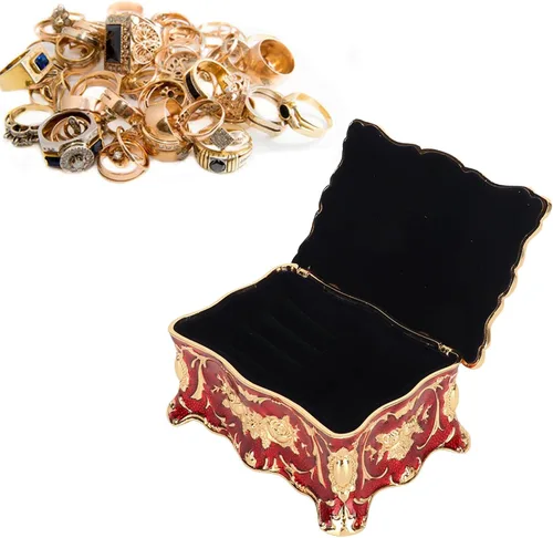 Vista 6 de Joyero grabado, caja de joyería roja con diamantes de imitación, caja de joyería retro, caja organizadora de almacenamiento de aretes grabados