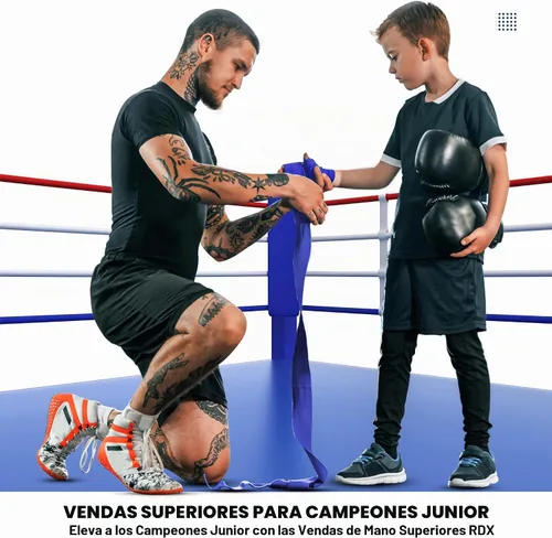 Vista 4 de RDX Boxing Wraps Kids 2.5M Guantes internos, Vendajes elásticos para el pulgar, Junior Under Mitts Protector de puño de mano Correas de soporte