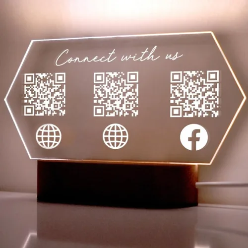 Vista 2 de Acrílico personalizado Hexagonal QR Code Sign Scanning Venmo Instagram Paypal Cashapp Pago Pequeña Pop-Up Shop Placa de revisión Empresa Sitio web