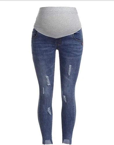 Vista 2 de YONGHS Pantalones de mezclilla de maternidad ajustados rasgados con soporte para el vientre pantalones de mezclilla para mujeres embarazadas
