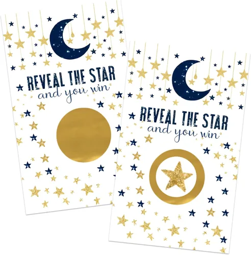 Vista 7 de Paper Clever Party Twinkle Little Star Boy Baby Shower - Tarjetas de juego para rascar – tema azul y dorado – 30 premios de actividad para invitados