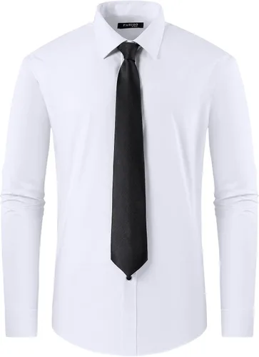 Vista 2 de FAHIZO Camisa de esmoquin blanca para hombre, puños franceses con gemelos y corbata