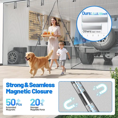 Vista 3 de Pantalla de puerta de garaje para garaje de 1 auto, malla magnética resistente con 6 correas enrollables, puertas de garaje de fibra de vidrio