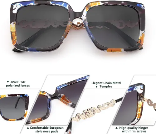 Vista 5 de FEISEDY Gafas de sol polarizadas de moda para mujer, estilo vintage, de gran tamaño, cuadradas, protección UV400, B0003