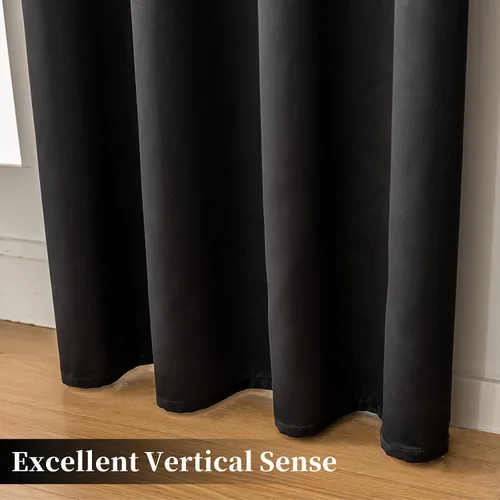 Vista 7 de Cortinas opacas con aislamiento térmico y ojales para dormitorio y sala de estar, 2 paneles, 52 pulgadas de ancho x 63 pulgadas de largo, textura