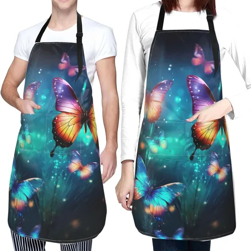 Vista 5 de Giwawa Delantal de artista con bolsillos, delantal con babero artístico, delantales abstractos para mujeres y hombres, delantales de acuarela