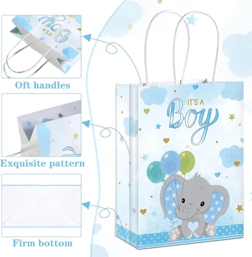 Vista 3 de Zonon Paquete de 16 bolsas de regalo para baby shower, bolsas de regalo de fiesta de elefantes con asa temática de elefante, regalos de fiesta