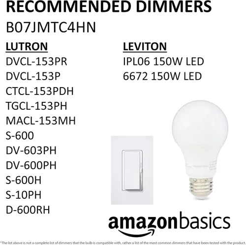 Vista 12 de Amazon Basics - Bombillas LED, eficientes energéticamente 6 W, equivalente a 40 vatios, base estándar E26, 2700 K, regulable, 10,000 horas