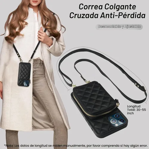 Vista 6 de Bocasal Funda tipo cartera cruzada para iPhone 12 Pro Max, con bloqueo RFID, de piel sintética, con cremallera, funda tipo cartera con función atril