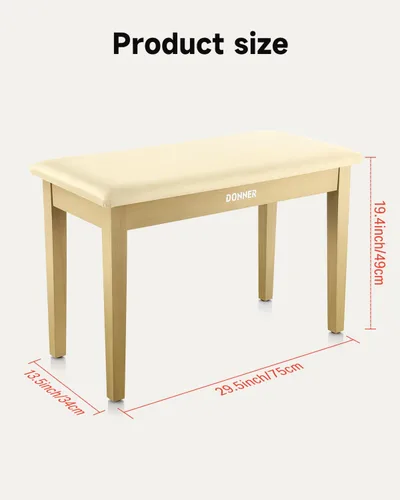 Vista 2 de Donner Banco de piano dúo con almacenamiento, banco de teclado de madera maciza, taburete, silla, asiento con libro de piano, acolchado con esponjas