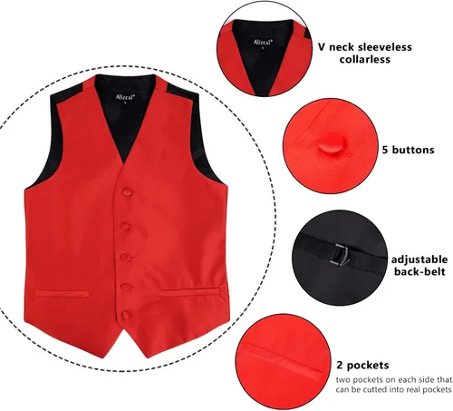 Vista 5 de Alizeal Conjunto clásico de corbatín, corbata y chaleco de traje para niños