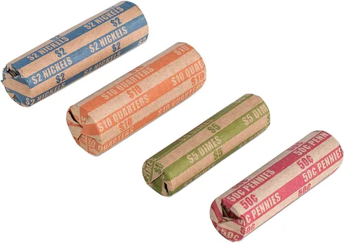 Vista 10 de Envoltorios de monedas 100 surtidos, envoltorios de rollos planos para monedas, incluyendo 30 cuartos, 30 centavos, 20 monedas de diez centavos, 20