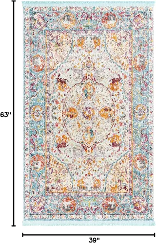 Vista 2 de Unique Loom Baracoa Collection Alfombra de área - Rumba (3' 3" x 5' 3" Rectángulo, Celeste/Crema)