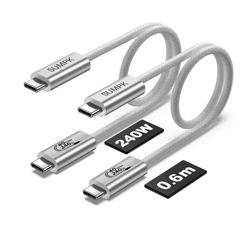 Vista 7 de Cable USB4 de 1 pie, 2 paquetes, 240 W de carga rápida USB C a USB C cable corto