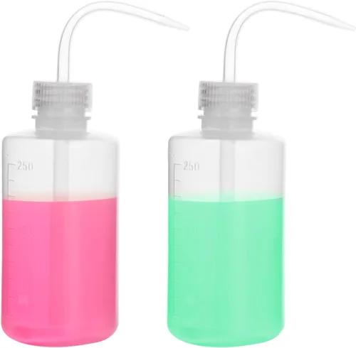 Vista 2 de stonylab Botella de lavado químico, paquete de 2 botellas de plástico para lavado de laboratorio de seguridad, LDPE con boca estrecha, 8.5 fl oz