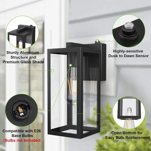 Vista 4 de Aipsun Farol de pared para exteriores con sensor de atardecer a amanecer, aplique de pared exterior negro, soporte de pared para exteriores