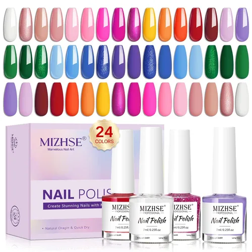 Vista 11 de MIZHSE Juego de esmaltes de uñas de secado rápido, 24 colores para primavera y verano, esmalte de uñas regular, sin gel, secado al aire, rápido