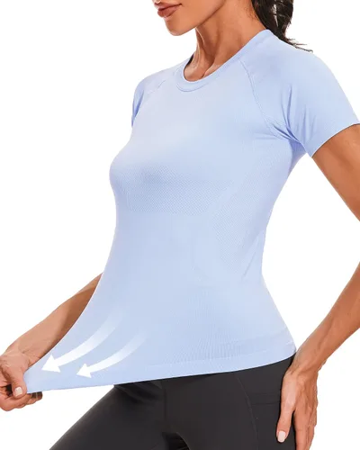 Vista 3 de Stelle Camisetas de entrenamiento para mujer, sin costuras, de manga larga, con agujeros para el pulgar para deportes, correr, atléticas, ajustadas