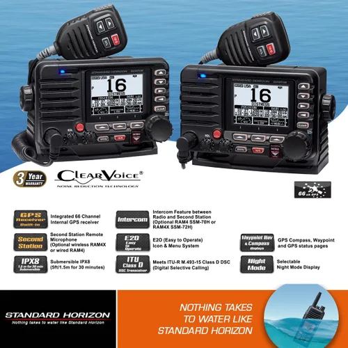 Vista 4 de Standard Horizon Quantum GX6000 VHF de montaje fijo de grado comercial de 25 W con NMEA 2000, receptor AIS integrado y micrófono de altavoz