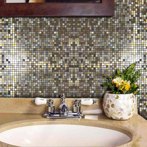 Vista 7 de 10 hojas de azulejos de salpicaduras para despegar y pegar, paneles de pared autoadhesivos de aluminio 3D, calcomanías de mosaico metálico