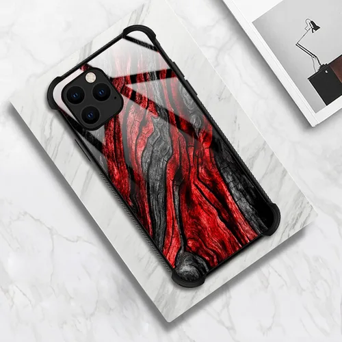 Vista 6 de CARLOCA Funda compatible con iPhone 13 Pro Max, diseño gráfico de identidad de grano de madera negra y roja, a prueba de golpes, antiarañazos