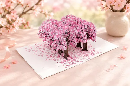 Vista 3 de ETA Tarjeta de felicitación de bosque de cerezos en flor 3D – Tarjeta Sakura hecha a mano para cumpleaños, aniversario, día de la madre y ocasiones