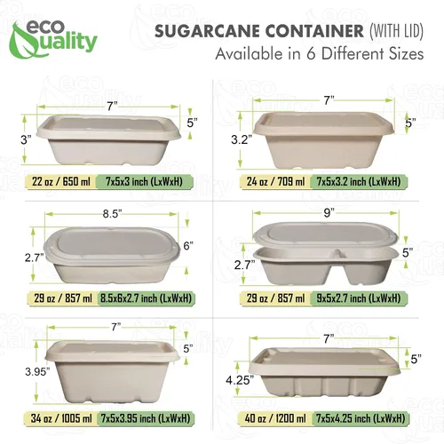 Vista 8 de EcoQuality Cuencos desechables de 40 onzas con tapas de fibra, cuencos rectangulares de papel biodegradable de fibra de caña de azúcar compostable
