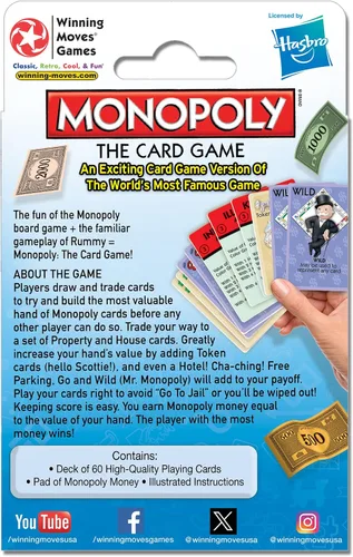 Vista 3 de Winning Moves Monopoly The Card Game Games USA, versión de juego de cartas estilo Rummy del juego más famoso del mundo para 2 a 4 jugadores, a