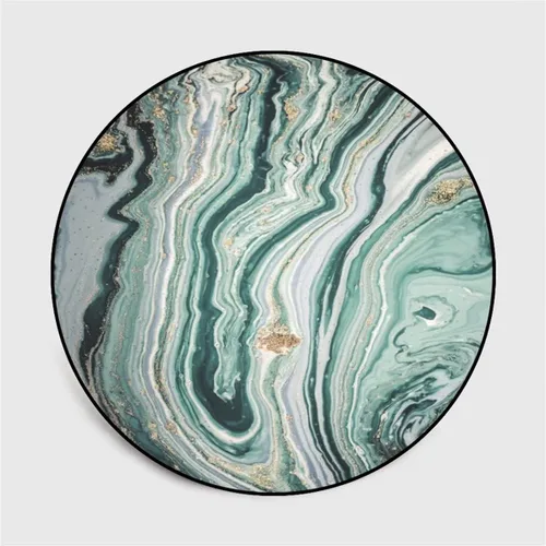 Vista 3 de Tapete redondo de mármol verde esmeralda, lavable, pequeño círculo, para dormitorio, sala de estar, alfombra moderna abstracta circular, 2 pies