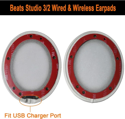 Vista 5 de Almohadillas de repuesto para auriculares inalámbricos Beats Studio 2 y Studio 3, almohadillas para los oídos con cuero proteico suave, espuma