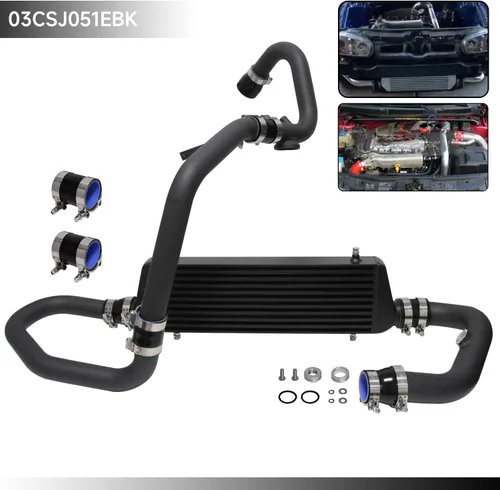 Vista 6 de Kit de intercooler de montaje delantero para motores VW Jetta Golf GTI GL/GLI/GLS MK4 1.8T 1.8L 98-05 Motores FMIC Bolt (plisado negro-negro)