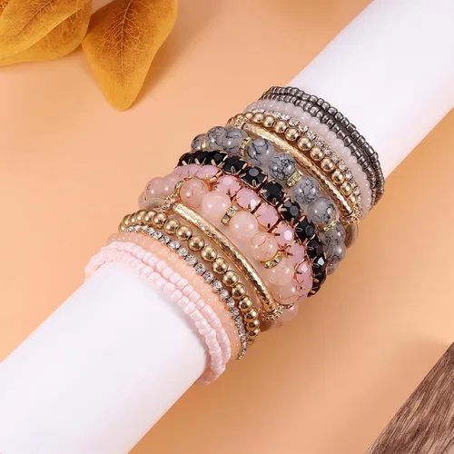 Vista 4 de MILACOLATO 4 Sets Bohemian Bracelet Sets for Women Multi-Color Bohemian Stackable Stretch Natural Stone Beaded Bracelets Layered Adjustable Boho