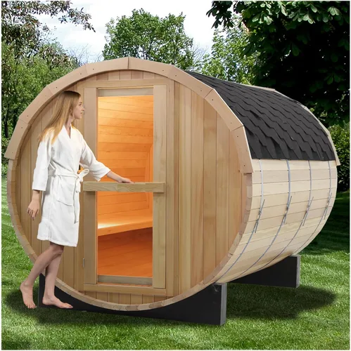 Vista 9 de Smartmak Sitio de sauna de barril de madera al aire libre, 4 personas Canadian Hemlock Garden Saunas de madera tradicionales con techo de asfalto