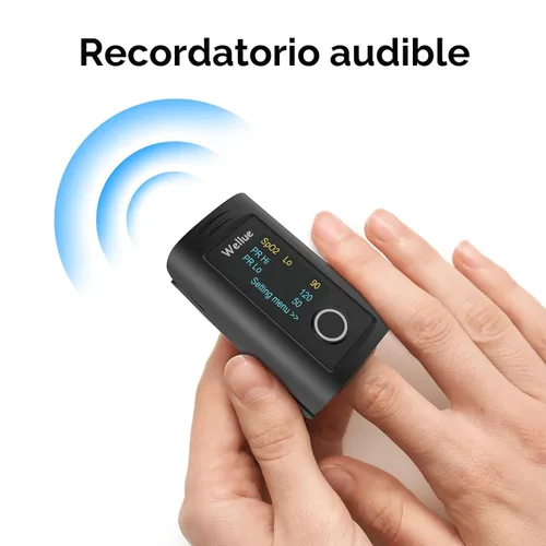 Vista 3 de Wellue - Pulsioxímetro de dedo, monitor de saturación de oxígeno en sangre con baterías, bolsa de transporte y cordón para uso de bienestar