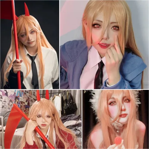 Vista 2 de Aicos Power Cosplay peluca larga naranja recta Cosplay pelucas con Poder naranja