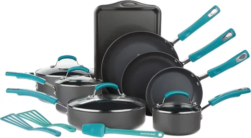Vista 13 de Rachael Ray Brights - Sartén antiadherente anodizada dura, sartén anodizada dura, 8.5 pulgadas, gris con asas naranjas