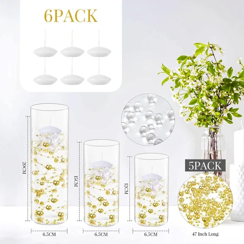 Vista 3 de Shihanee 15 jarrones de cristal para velas, soportes cilíndricos Dorado
