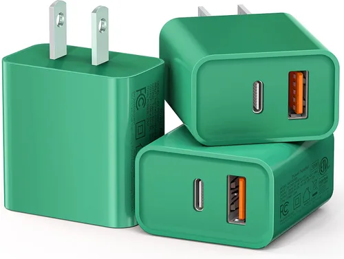 Vista 14 de Paquete de 3 cargadores tipo C, enchufe de pared USB C de doble puerto de 20 W PD y QC USB A bloque de carga rápida para Samsung Galaxy S24