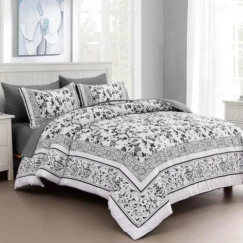 Vista 12 de Dobuyly Juego de edredón floral tamaño individual, juego de cama de 5 piezas en una bolsa, juego de ropa de cama botánico de microfibra suave