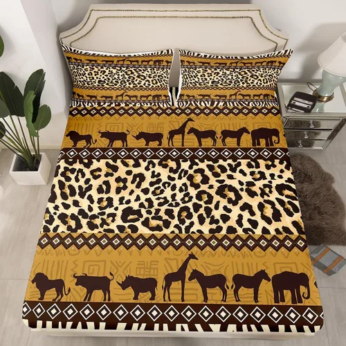 Vista 10 de Erosebridal Sábanas de cama de guepardo, sábana bajera con estampado de leopardo, tamaño individual, sábanas de rayas marrones, funda de cama