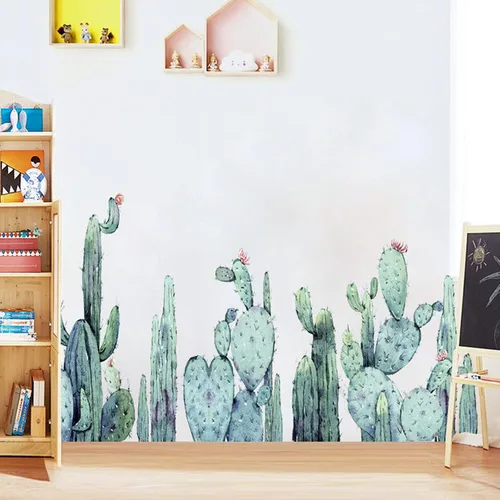 Vista 6 de Calcomanías de pared de cactus, calcomanías de cactus de plantas verdes para decoración de pared de espejo, murales de vinilo removibles para sala