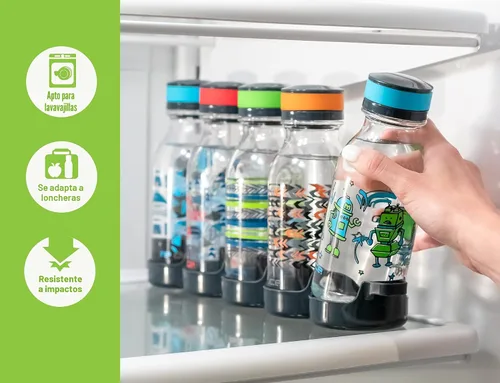 Vista 8 de REDUCE WaterWeek - Botellas de agua reutilizables Tritan de 14 onzas, incluye 5 botellas a prueba de fugas y bandeja para refrigerador, sin BPA