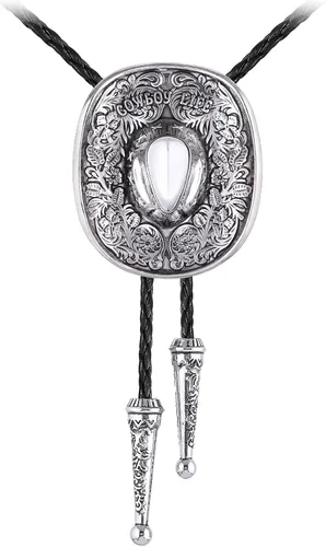 Vista 127 de Jeilwiy Corbata de bolo para hombre, corbata de vaquero occidental, collar de corbata de bolo dorado, corbata de cuero, corbata de Halloween