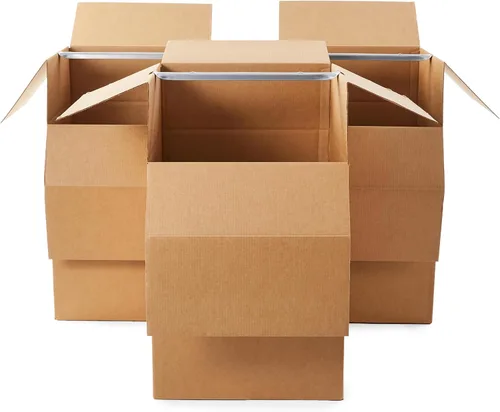Vista 10 de Amazon Basics Cajas de mudanza para ropa de armario con barra, 20 x 20 x 34 pulgadas, paquete de 3 Con barra de suspensión, para empacar ropa