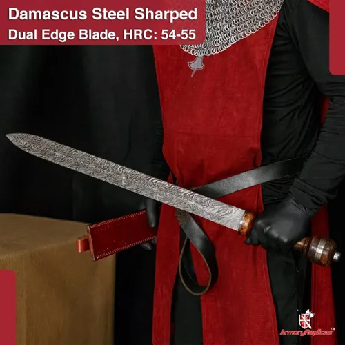Vista 4 de Armory Replicas™ Hand-Forged Damascus Roman Gladius Sword with Leather Sheath – Collector & Reenactment Ready