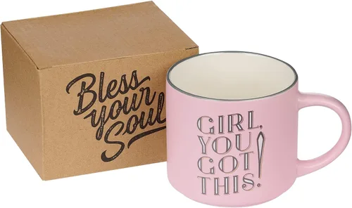 Vista 5 de Taza de café rosa XL con texto en inglés "Girl You Got This", divertidos regalos de cumpleaños para mujeres, mamá, compañera de trabajo, jefa dama